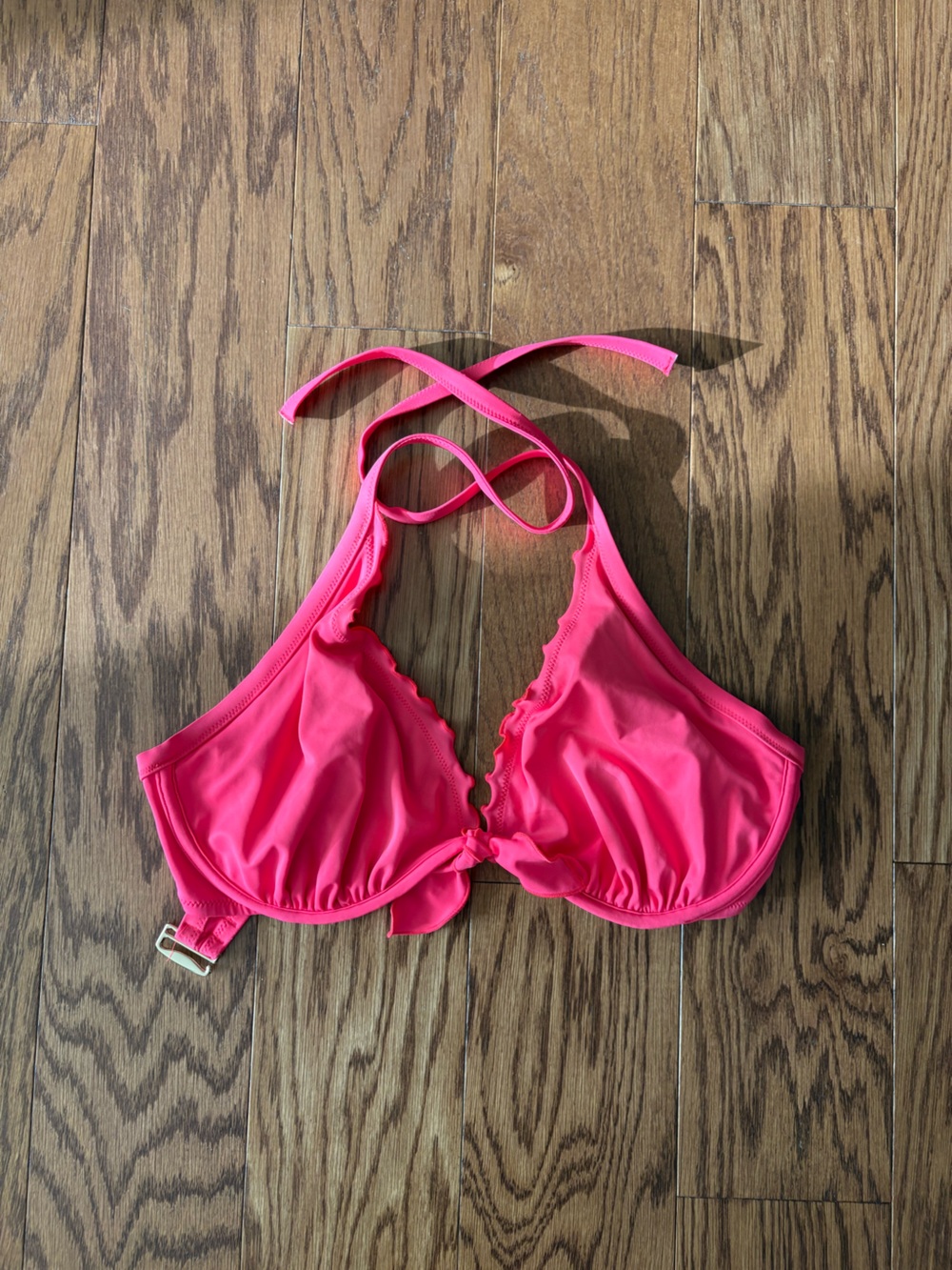 Victoria's Secret LG BIKINI TOP RUFFLE NEON pink CORAL‎ Beach Party